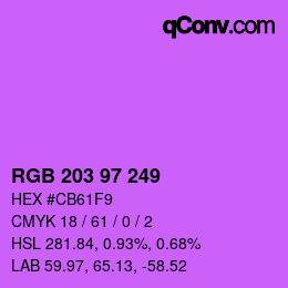 Color code: RGB 203 97 249 | qconv.com