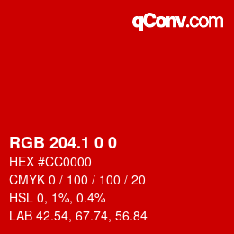 カラーコード: RGB 204.1 0 0 | qconv.com