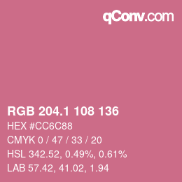 カラーコード: RGB 204.1 108 136 | qconv.com