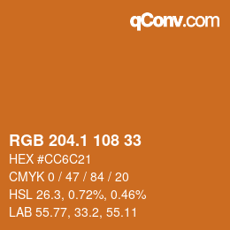カラーコード: RGB 204.1 108 33 | qconv.com