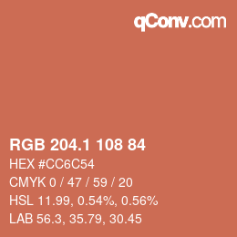 カラーコード: RGB 204.1 108 84 | qconv.com