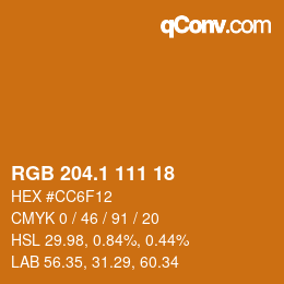 カラーコード: RGB 204.1 111 18 | qconv.com