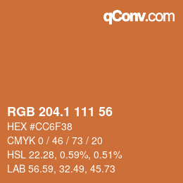 カラーコード: RGB 204.1 111 56 | qconv.com