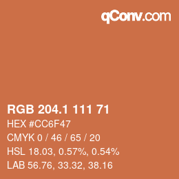 カラーコード: RGB 204.1 111 71 | qconv.com