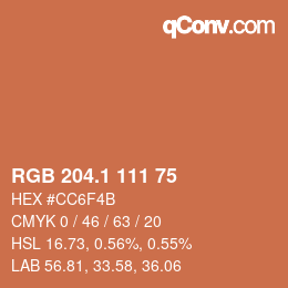 カラーコード: RGB 204.1 111 75 | qconv.com