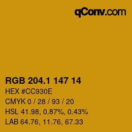 カラーコード: RGB 204.1 147 14 | qconv.com
