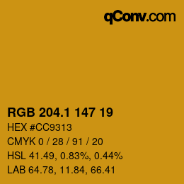 カラーコード: RGB 204.1 147 19 | qconv.com