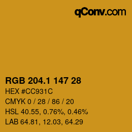 カラーコード: RGB 204.1 147 28 | qconv.com