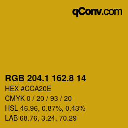 カラーコード: RGB 204.1 162.8 14 | qconv.com