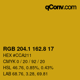 カラーコード: RGB 204.1 162.8 17 | qconv.com