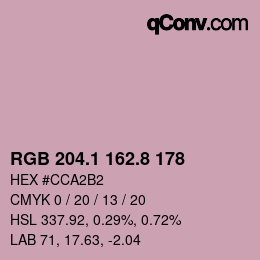 カラーコード: RGB 204.1 162.8 178 | qconv.com
