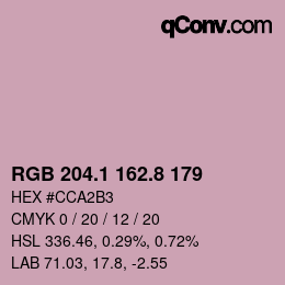 カラーコード: RGB 204.1 162.8 179 | qconv.com