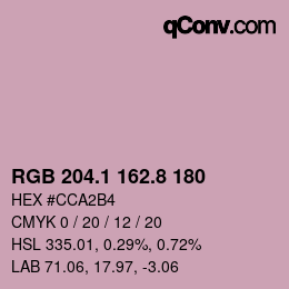 Color code: RGB 204.1 162.8 180 | qconv.com