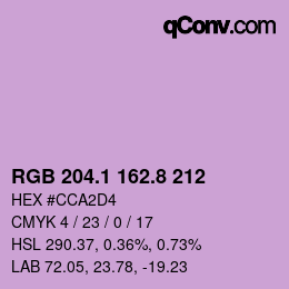 カラーコード: RGB 204.1 162.8 212 | qconv.com