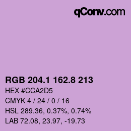 カラーコード: RGB 204.1 162.8 213 | qconv.com