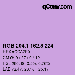 カラーコード: RGB 204.1 162.8 224 | qconv.com