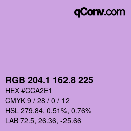 カラーコード: RGB 204.1 162.8 225 | qconv.com