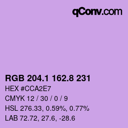 カラーコード: RGB 204.1 162.8 231 | qconv.com