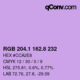 カラーコード: RGB 204.1 162.8 232 | qconv.com