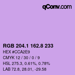 カラーコード: RGB 204.1 162.8 233 | qconv.com