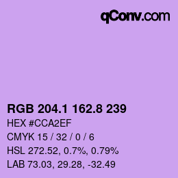 カラーコード: RGB 204.1 162.8 239 | qconv.com