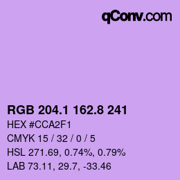 カラーコード: RGB 204.1 162.8 241 | qconv.com