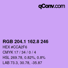 カラーコード: RGB 204.1 162.8 246 | qconv.com