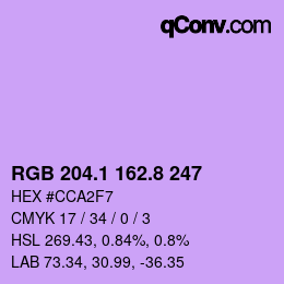 カラーコード: RGB 204.1 162.8 247 | qconv.com