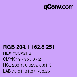 カラーコード: RGB 204.1 162.8 251 | qconv.com