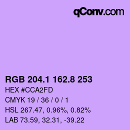 カラーコード: RGB 204.1 162.8 253 | qconv.com
