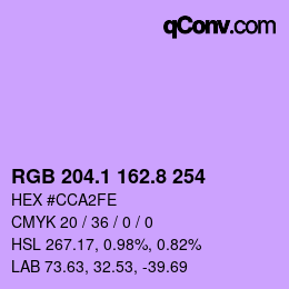 カラーコード: RGB 204.1 162.8 254 | qconv.com