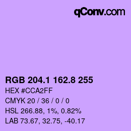 カラーコード: RGB 204.1 162.8 255 | qconv.com