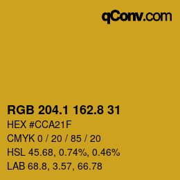 カラーコード: RGB 204.1 162.8 31 | qconv.com