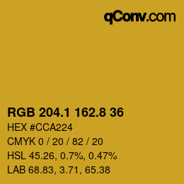 カラーコード: RGB 204.1 162.8 36 | qconv.com