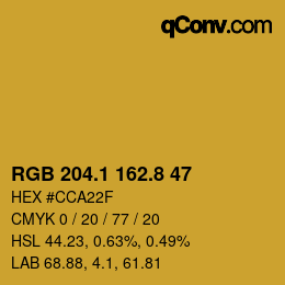 カラーコード: RGB 204.1 162.8 47 | qconv.com