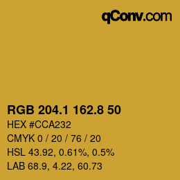 カラーコード: RGB 204.1 162.8 50 | qconv.com