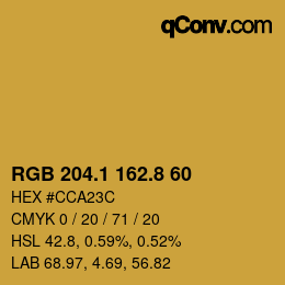 Color code: RGB 204.1 162.8 60 | qconv.com