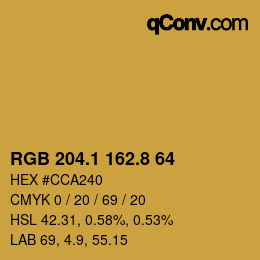 カラーコード: RGB 204.1 162.8 64 | qconv.com