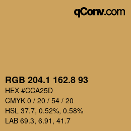 Color code: RGB 204.1 162.8 93 | qconv.com