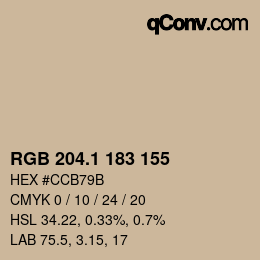 カラーコード: RGB 204.1 183 155 | qconv.com