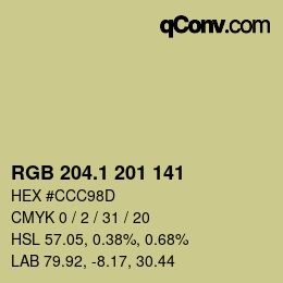 カラーコード: RGB 204.1 201 141 | qconv.com