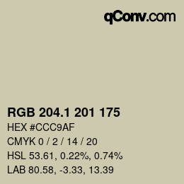 カラーコード: RGB 204.1 201 175 | qconv.com