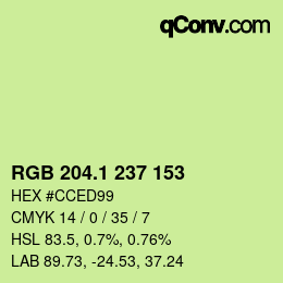 カラーコード: RGB 204.1 237 153 | qconv.com