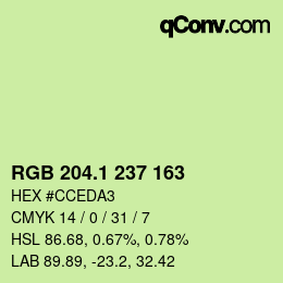 カラーコード: RGB 204.1 237 163 | qconv.com