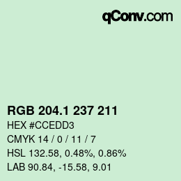 Color code: RGB 204.1 237 211 | qconv.com