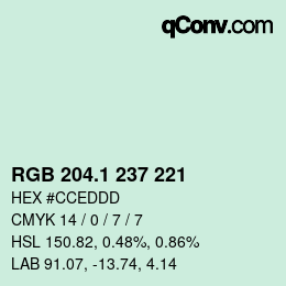 Color code: RGB 204.1 237 221 | qconv.com