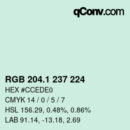Color code: RGB 204.1 237 224 | qconv.com