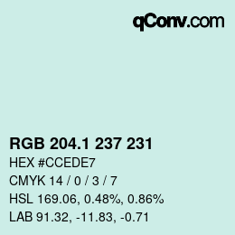 カラーコード: RGB 204.1 237 231 | qconv.com