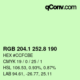 Color code: RGB 204.1 252.8 190 | qconv.com