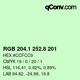 カラーコード: RGB 204.1 252.8 201 | qconv.com